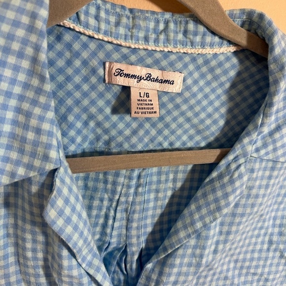 Tommy Bahama gingham check 100% linen tie tront top size L or M - Picture 5 of 5